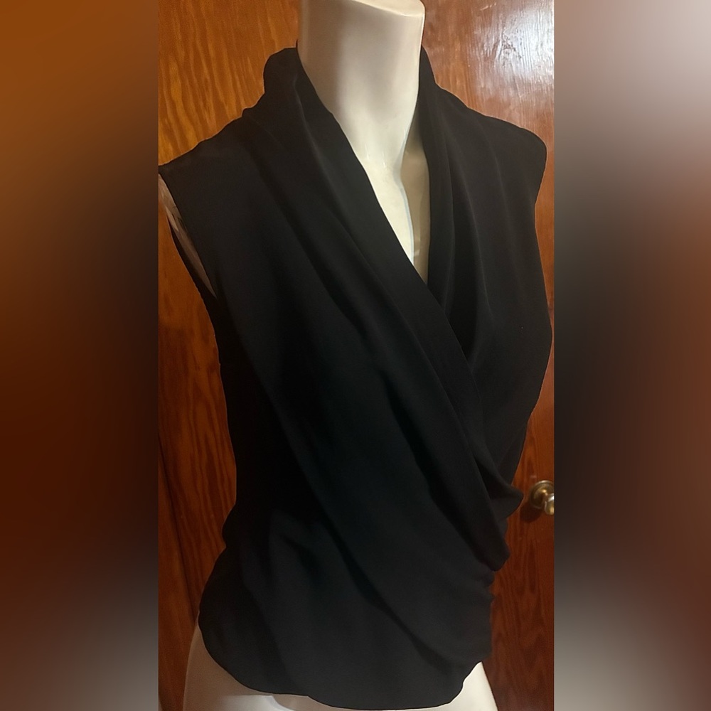 Theory Draping Front Black Sleeveless Silk Top